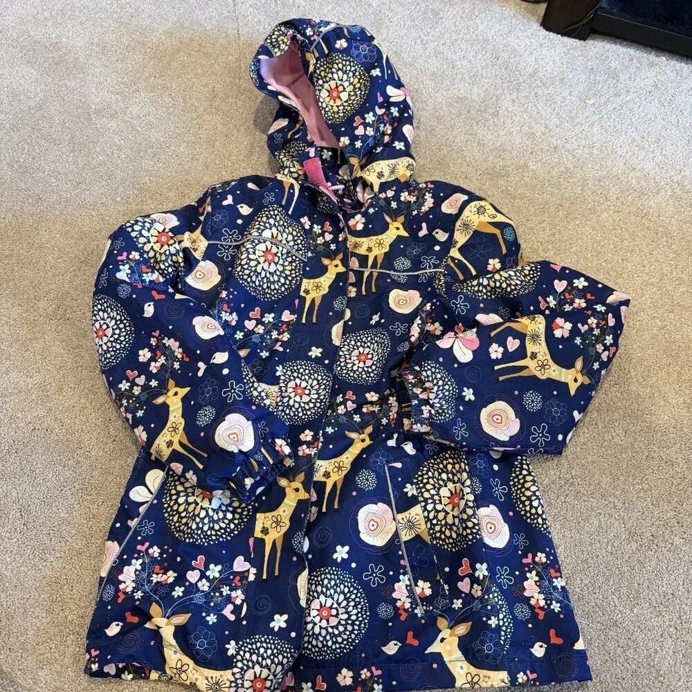 L'Amour de Garde Girls Jacket Size 11 12 Animals Blue Fleece Lined Zipper Casual